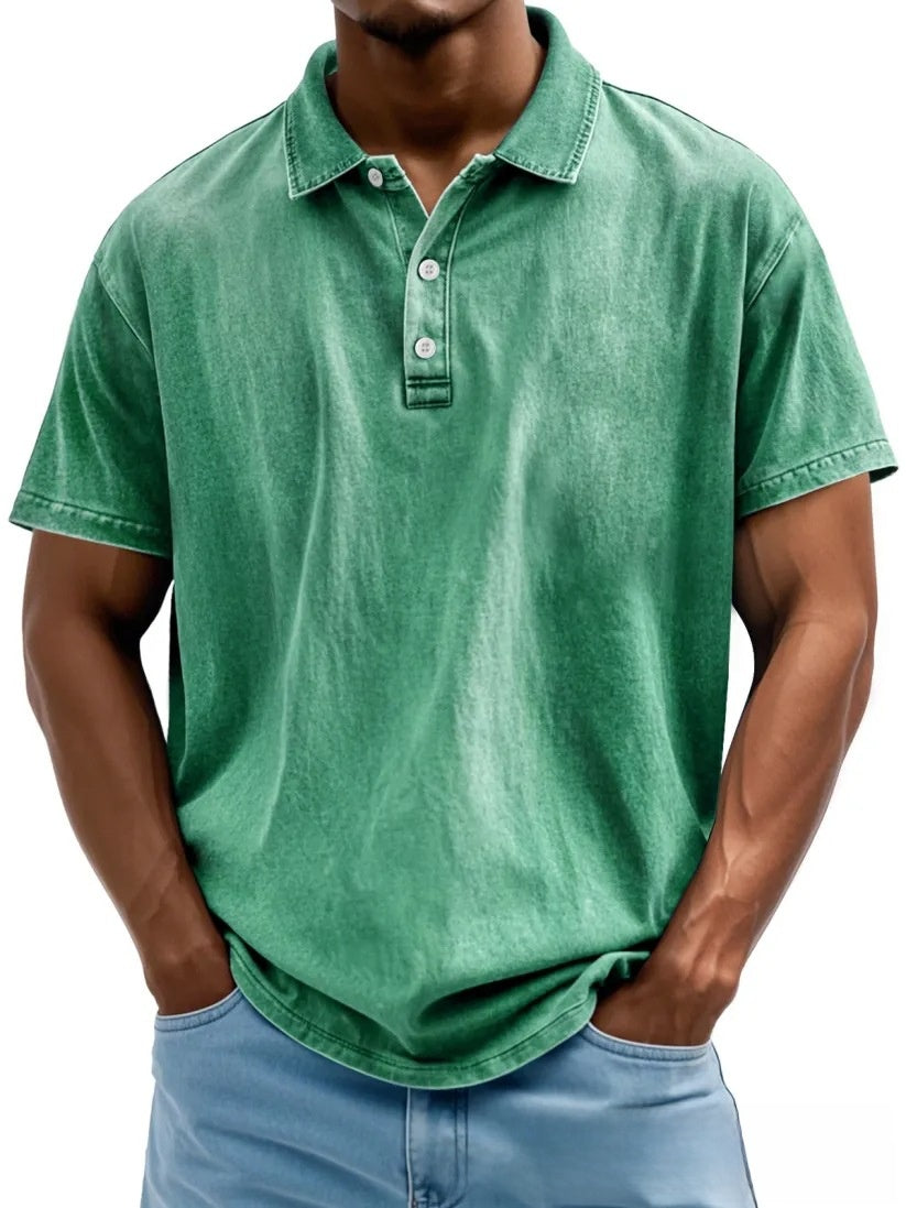 Men's Retro Washed Pure Cotton Casual Versatile Short-Sleeve Button-Down T-Shirt