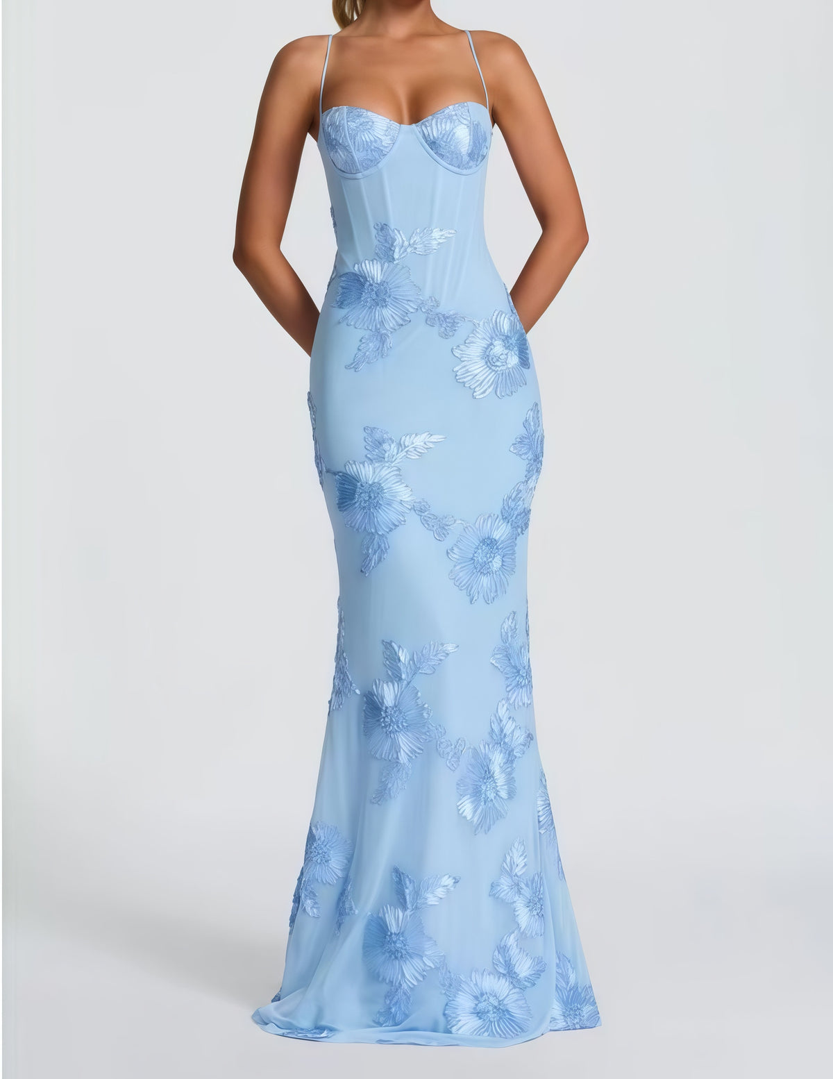 Embroidered Backless Evening Dress