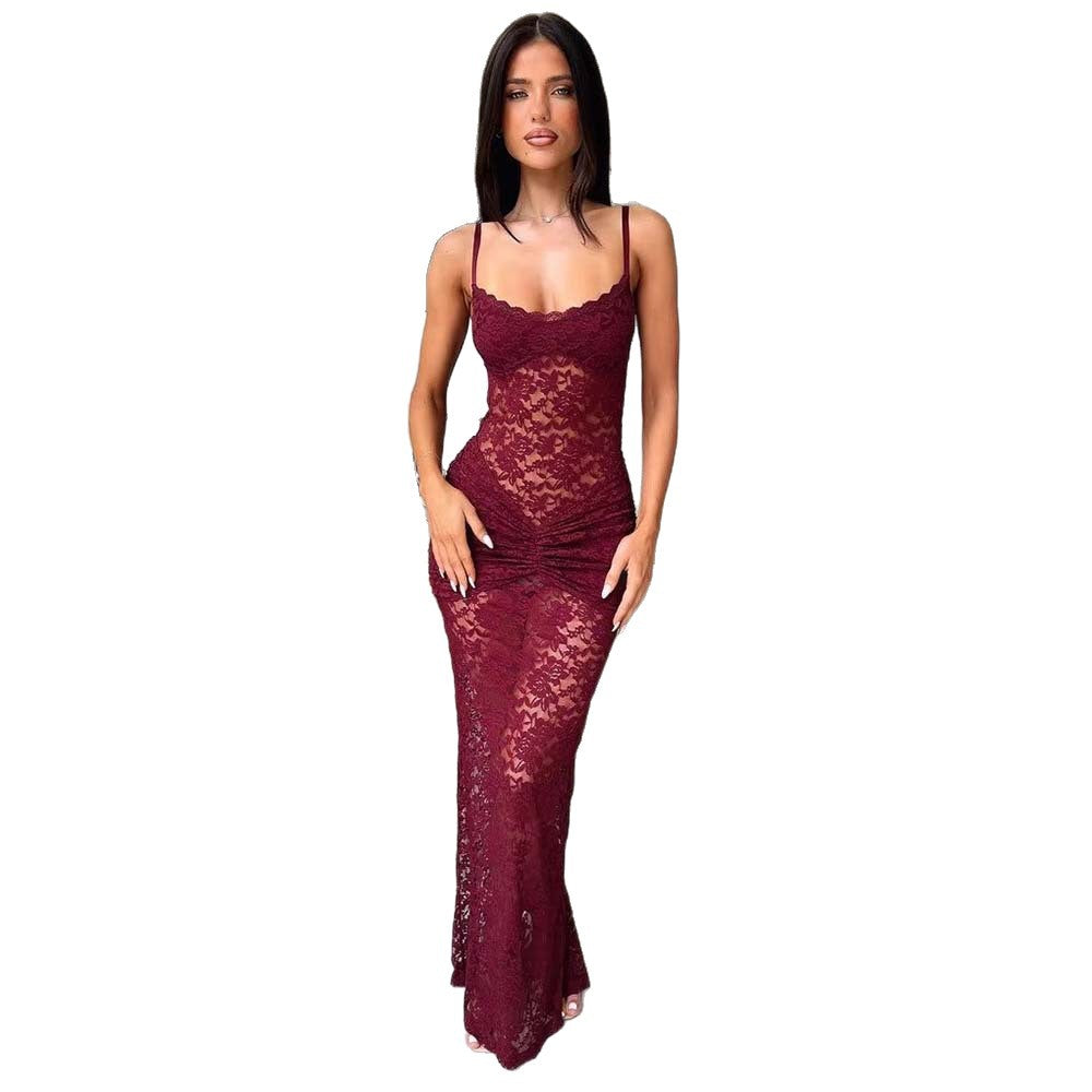 Lace Trim Slim Fit Long Dress