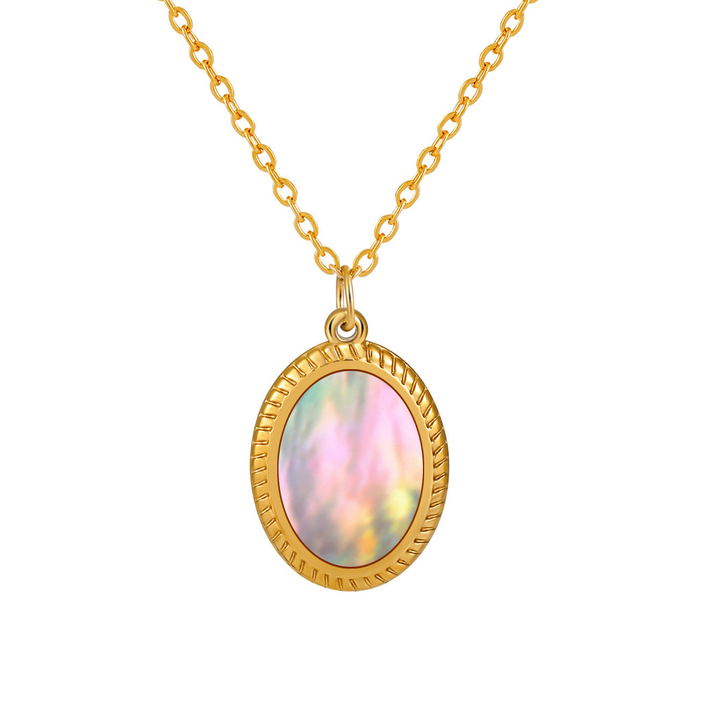 Natural Mother-of-Pearl Oval Titanium Steel Necklace
