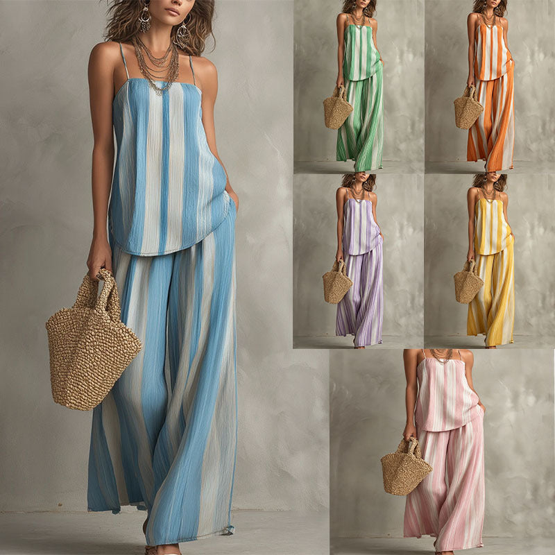 Striped Camisole and Wide-Leg Pants Set