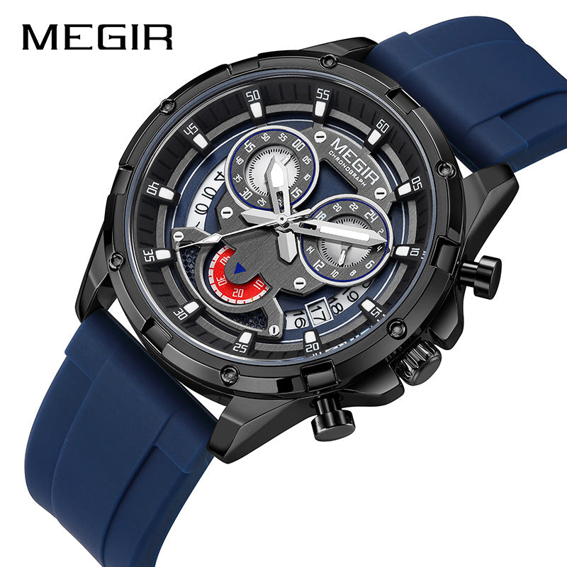 MEGIR Men's Casual Silicone Strap Quartz Chronograph Watch