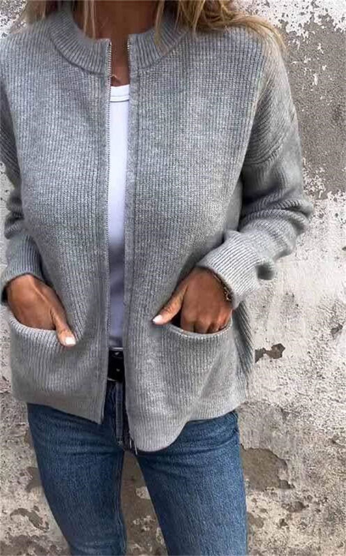 Casual Fashion Solid Color Pocket Cardigan Jacket