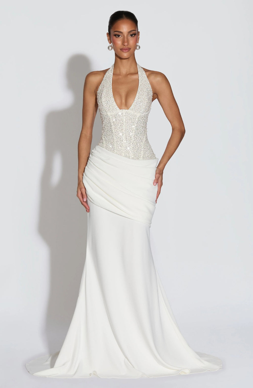 Elegant Sequin Halter Neck Evening Gown