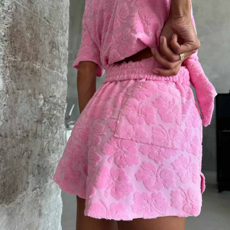 Women's Jacquard Floral Print Short Sleeve Pajama Two-Piece Set