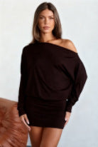 Gentle Slanted Shoulder Long-Sleeved Sexy Slimming Look Sexy Hip-Hugging Dress