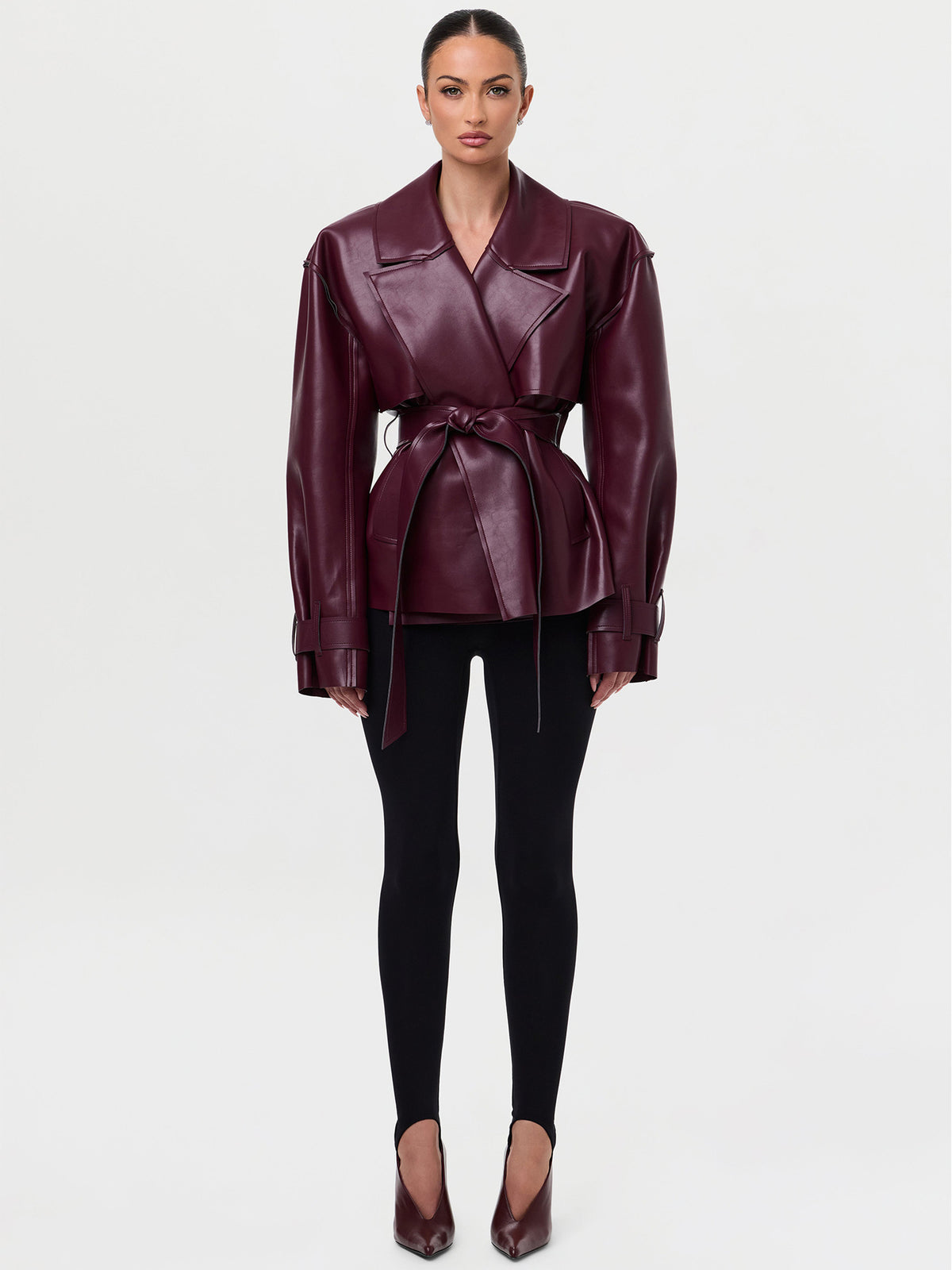 Classic Waist-Cinching PU Leather Jacket