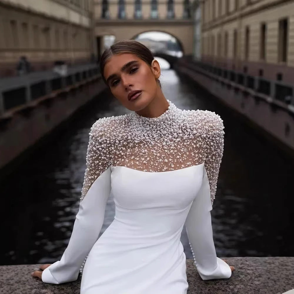 Satin Long Sleeve Mermaid Wedding Dress