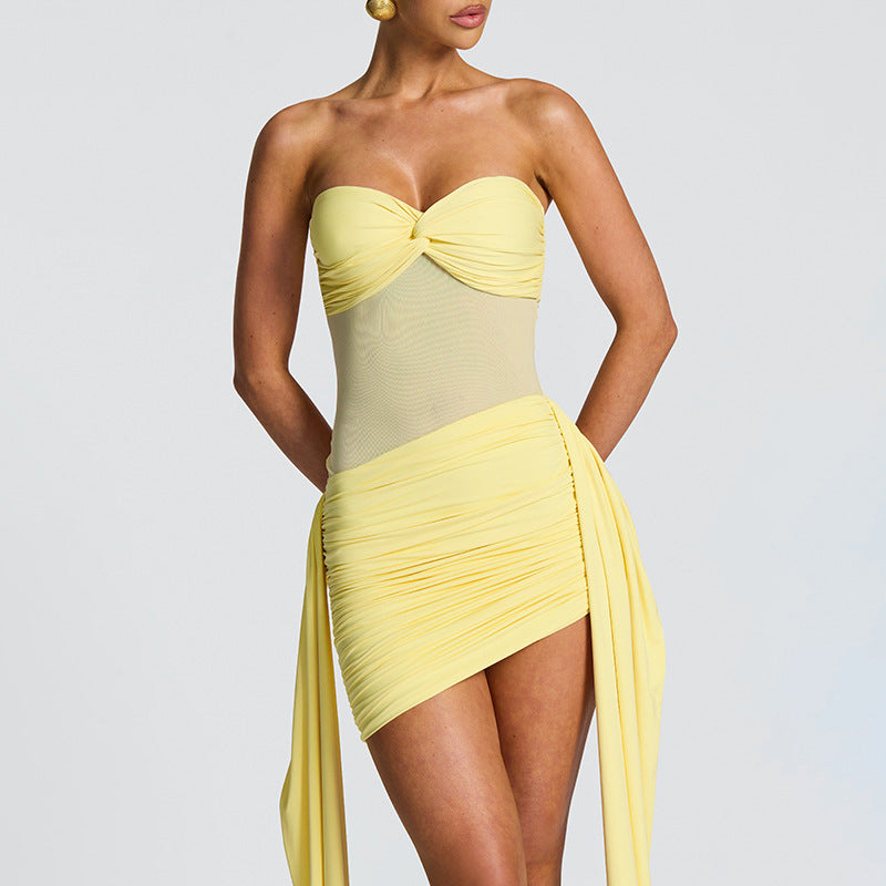 Women's solid-color plunging-neckline dress