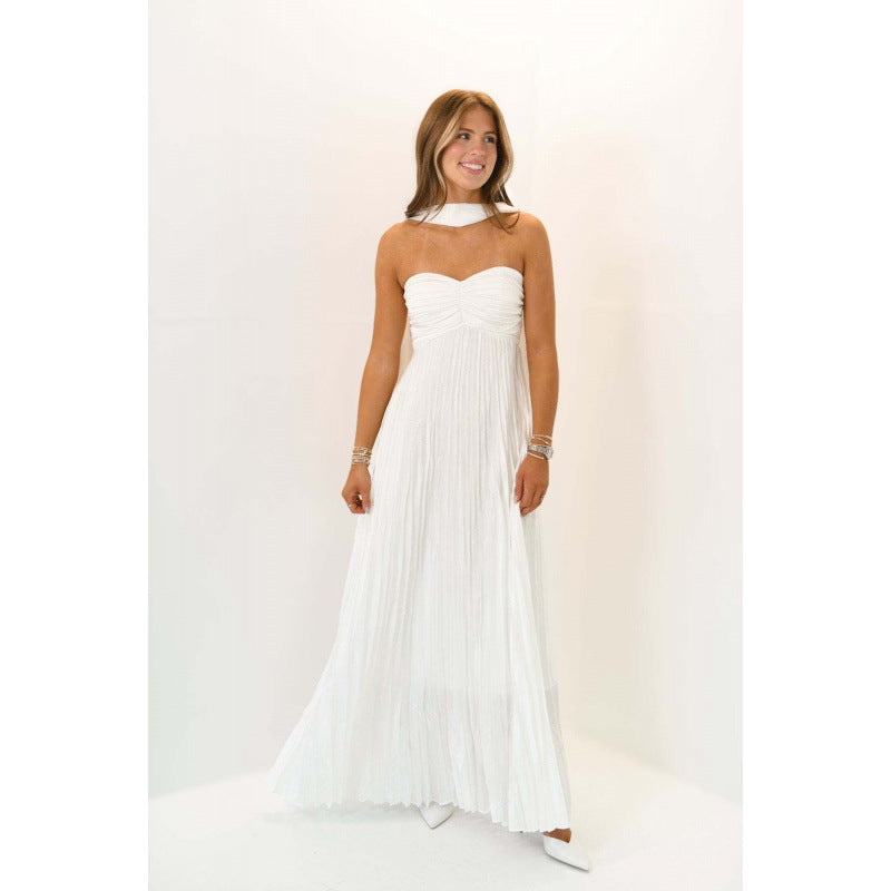 Elegant Pleated Halter Neck Dress