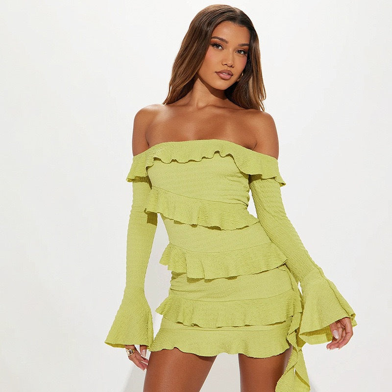 Ruffled Bell Sleeve Tube Top Dress