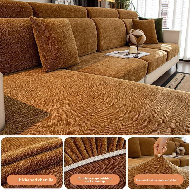 Herringbone Pattern Sofa Cover Chenille Stretch Universal