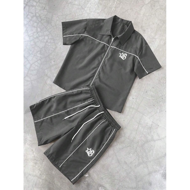 Striped Short Sleeve Shirt and Shorts Set