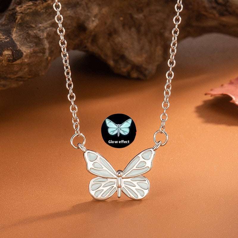 Glow Butterfly Silver Plated Necklace