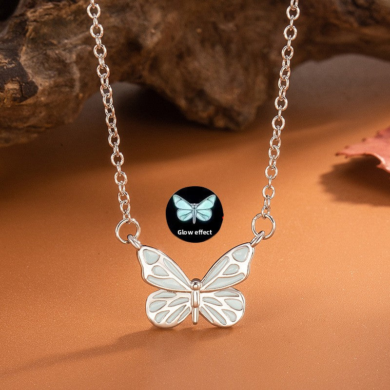 Glow Butterfly Silver Plated Necklace