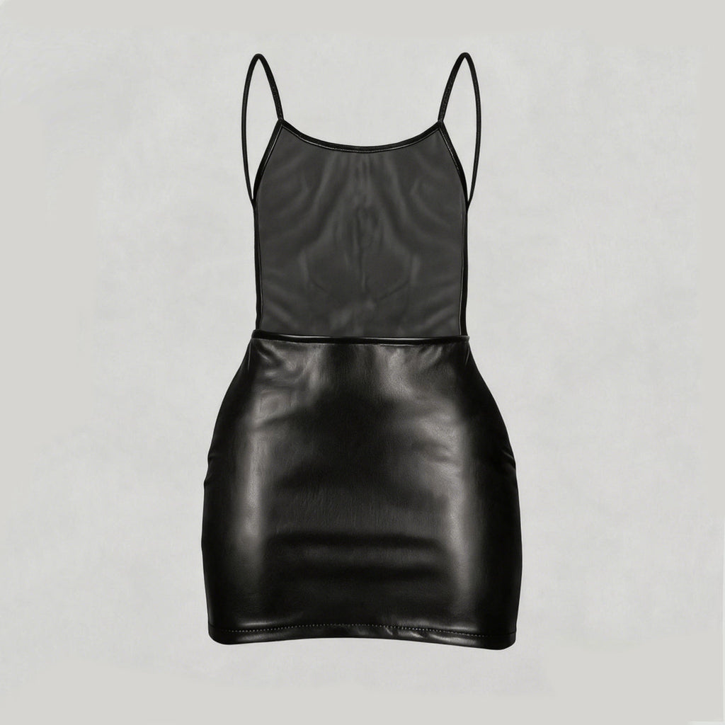 Womens PU Leather Bodycon Dress