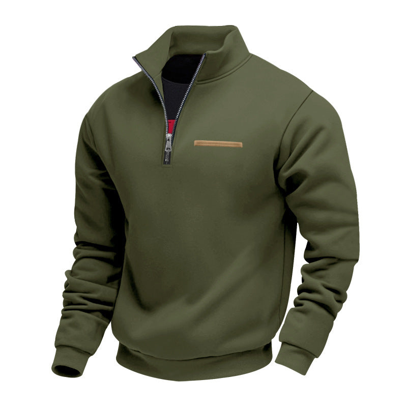 Men's Heavy Fleece Half-Zip Stand Collar Sweatshirt