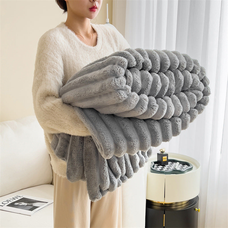 Rabbit Fur Plush Flannel Blanket