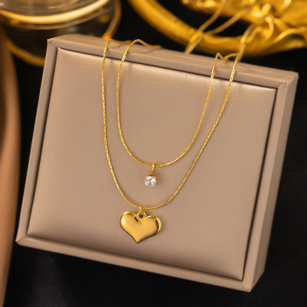 Titanium Steel Heart-Shaped Necklace for Women Fashion Heart Pendant Necklace