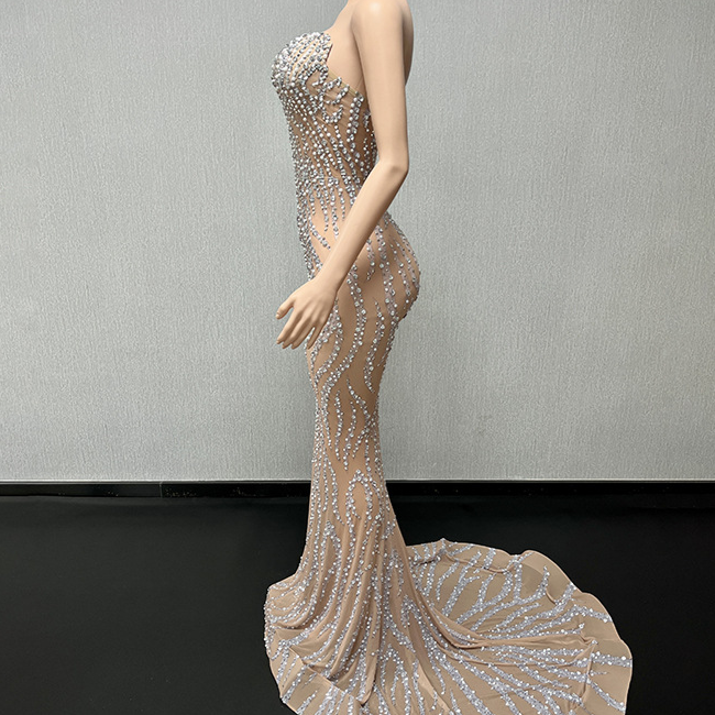 Elegant Strapless Diamond Evening Gown