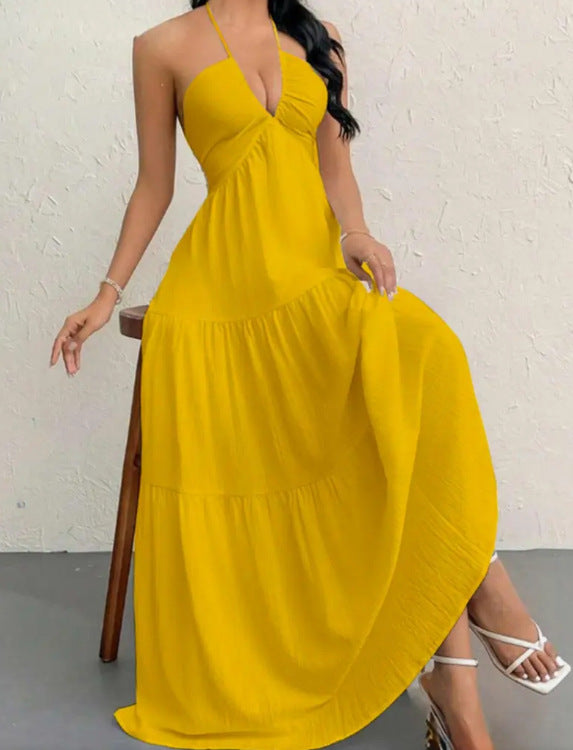 Women's Strapless Halter Dress with Back Detail