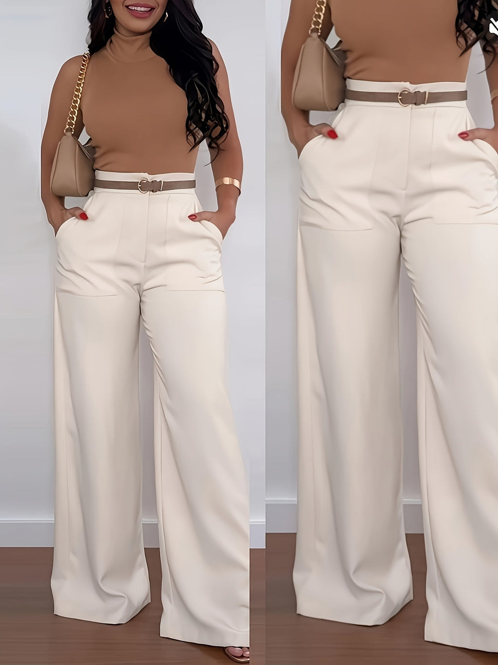 Women's Spring Mid-High Waist Wide Leg Straight Formal Pants