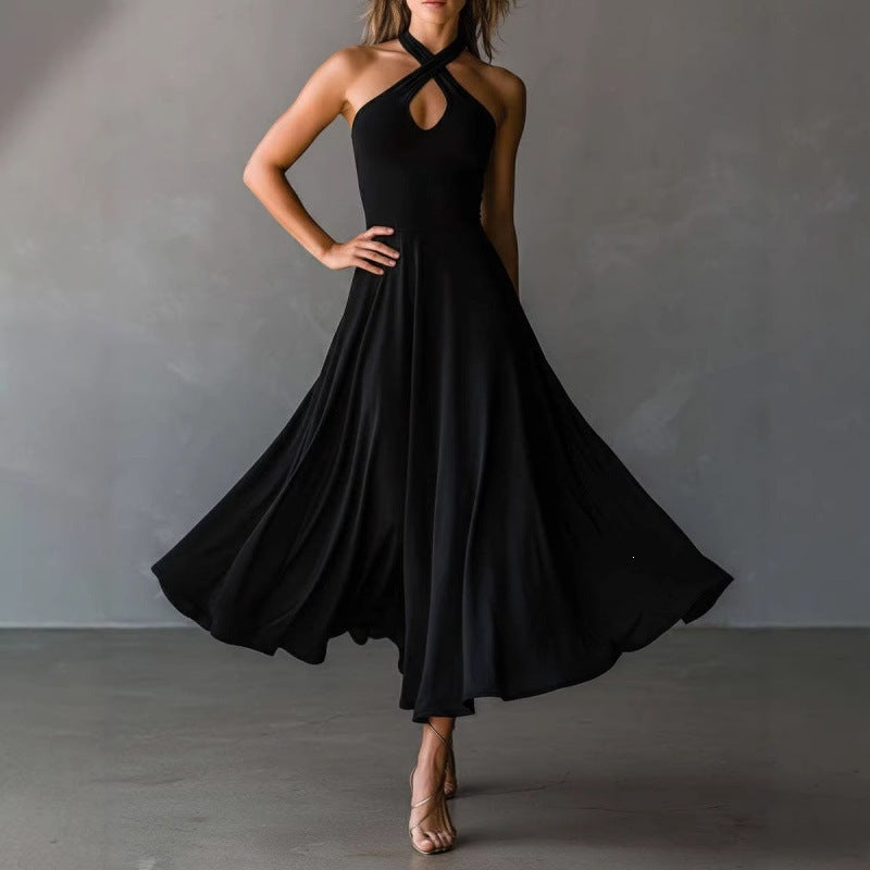 Retro Halter Neck Keyhole Back Long Dress