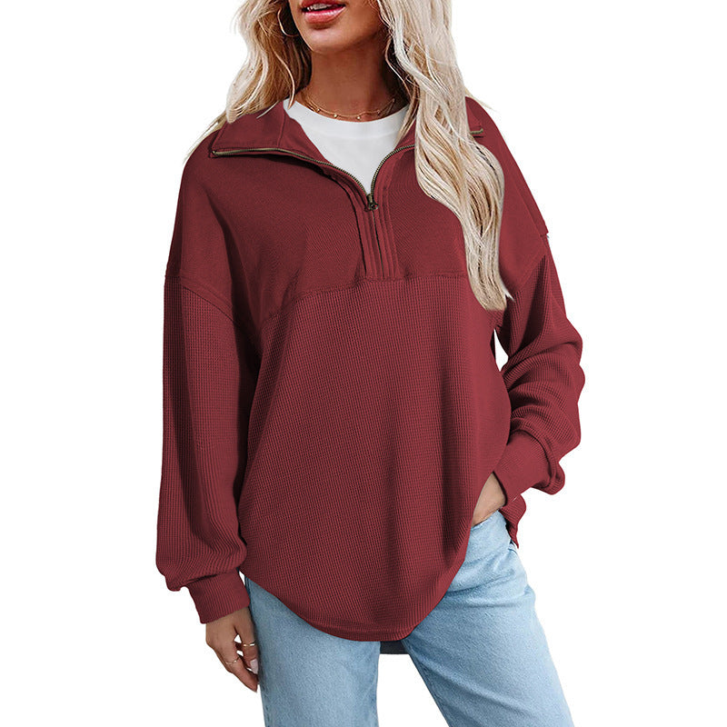 Womens Solid Color Lapel Sweatshirt
