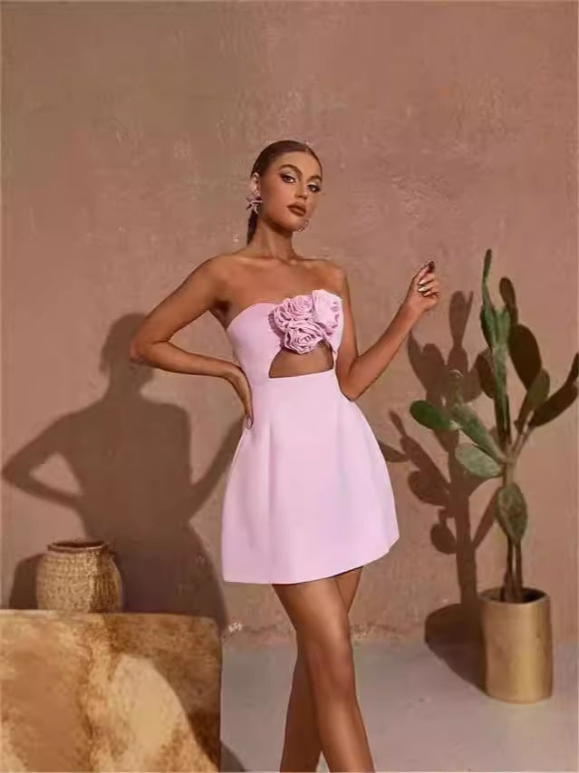 Strapless Corsage Midi Dress