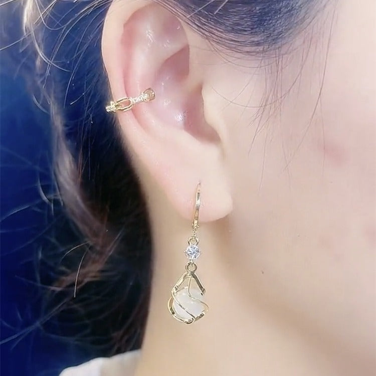 Geometric Opal Cat's Eye Earrings for Women