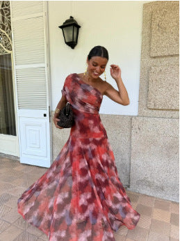 Printed Mesh A-Line Dress