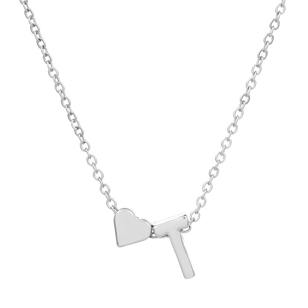 Heart Letter Necklace and Bracelet Set