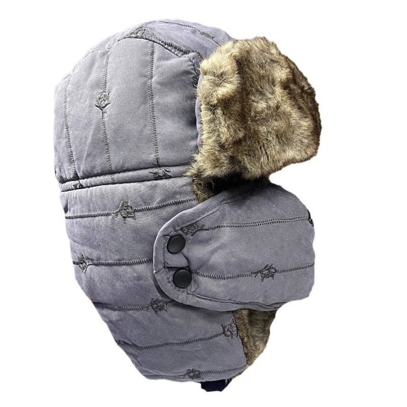 Men Women Embroidered Fleece Lined Winter Ski Hat with Face Mask