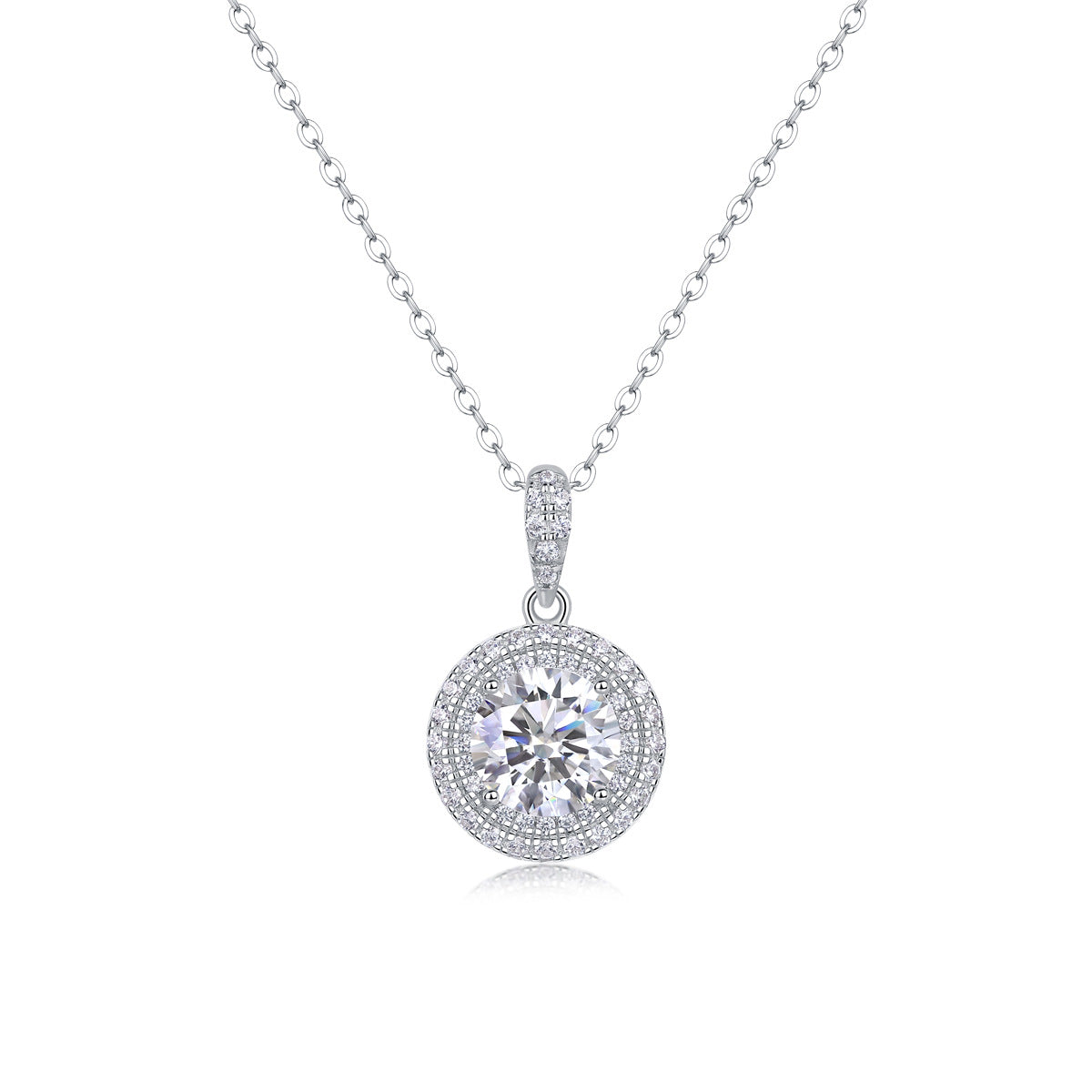 Sterling Silver Moissanite Geometric Pendant Necklace
