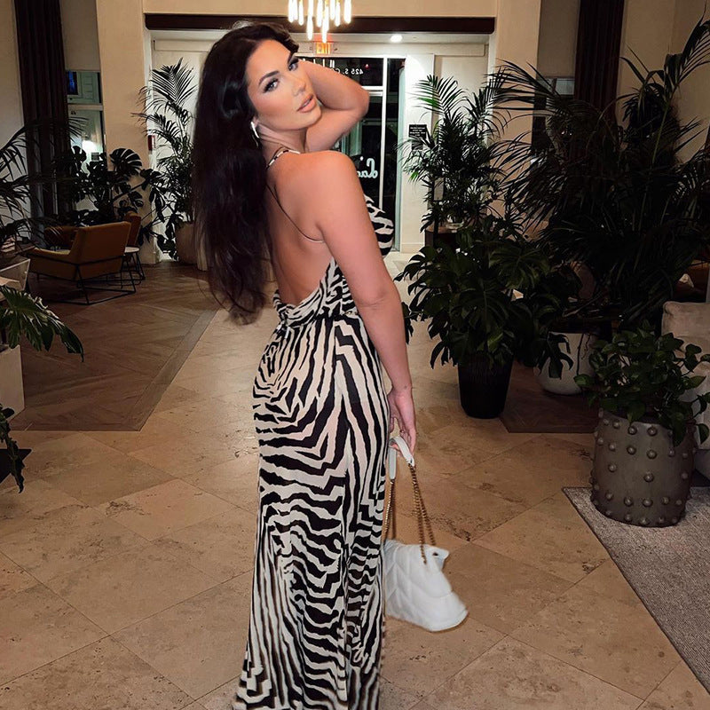 Womens Zebra Print Halter Dress