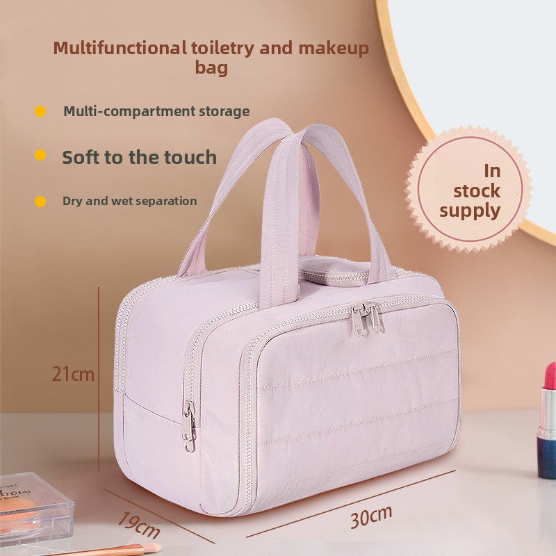 Partitioned Makeup Storage Bag with Wide Opening