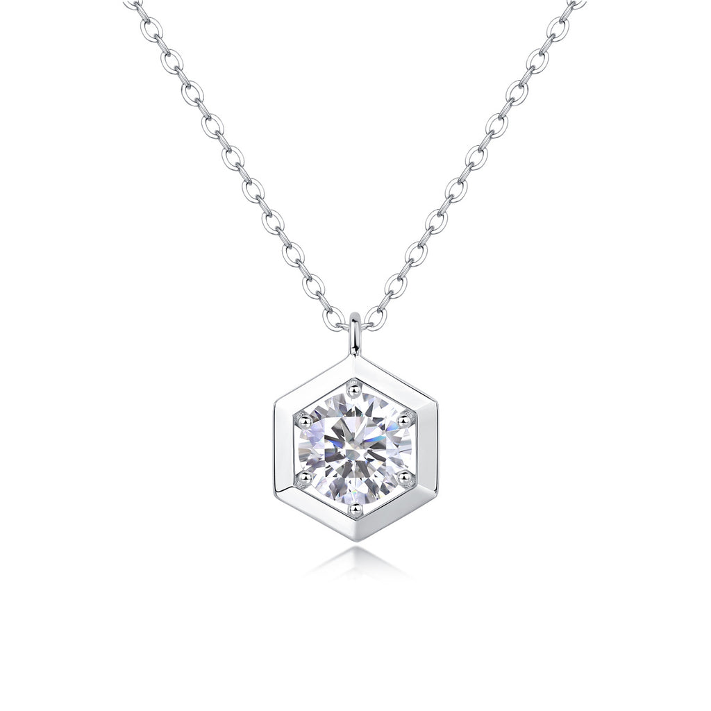 Sterling Silver Moissanite Geometric Pendant Necklace