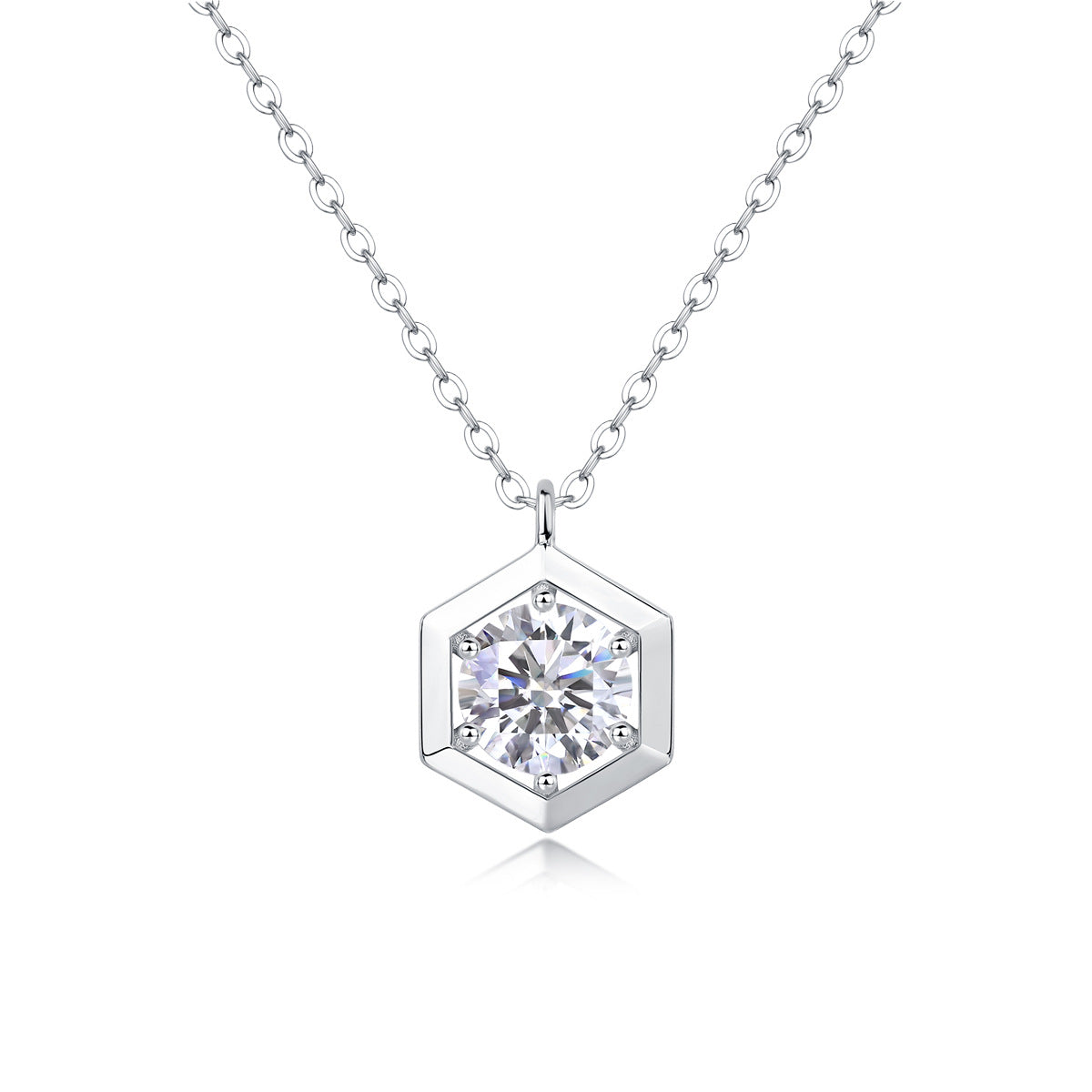 Sterling Silver Moissanite Geometric Pendant Necklace