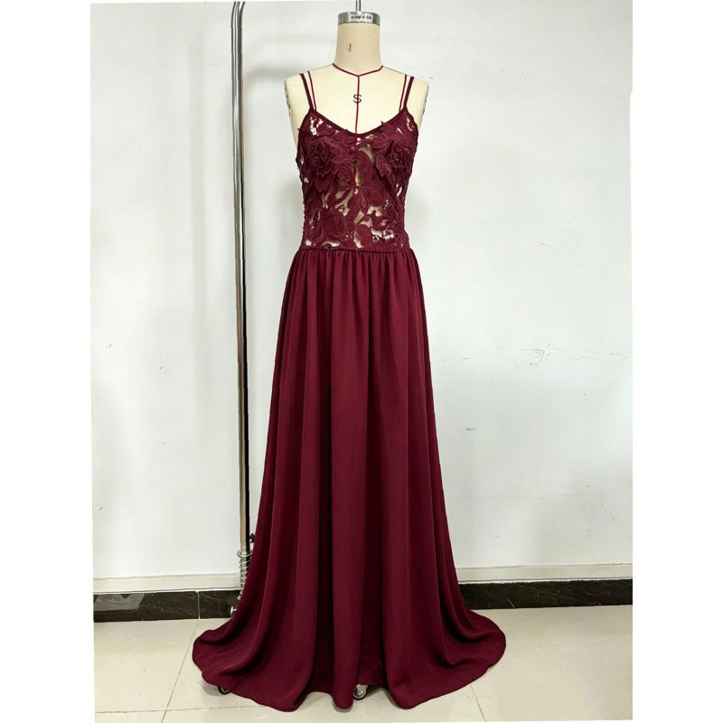 Embroidered Lace Chiffon Long Dress
