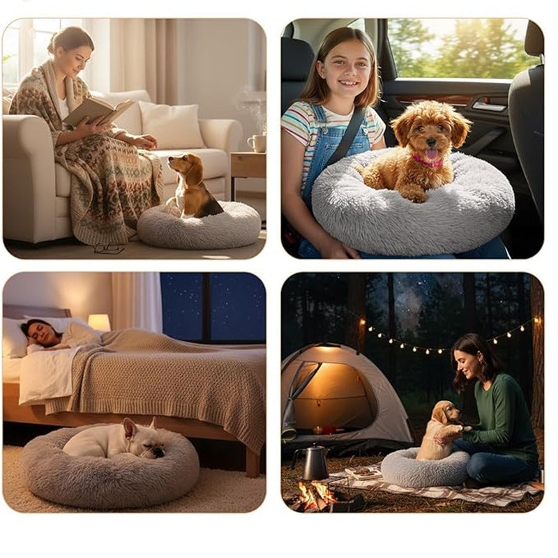Plush Donut Pet Bed for Small Dogs and Cats
