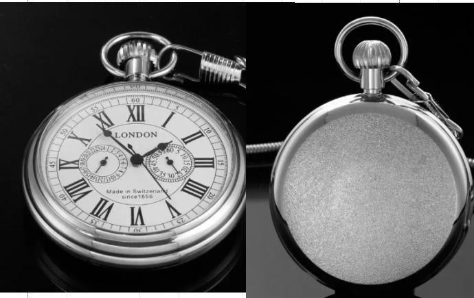 Engraved Mechanical Pocket Watch with Alloy Chain