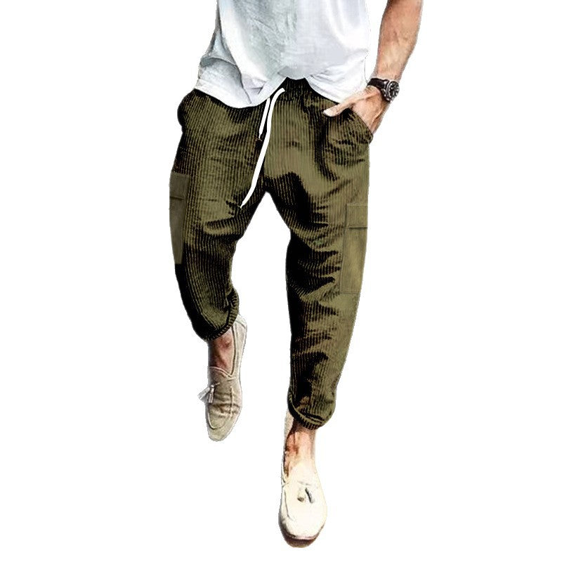 Mens Corduroy Straight Wide Leg Multi Pocket Pants