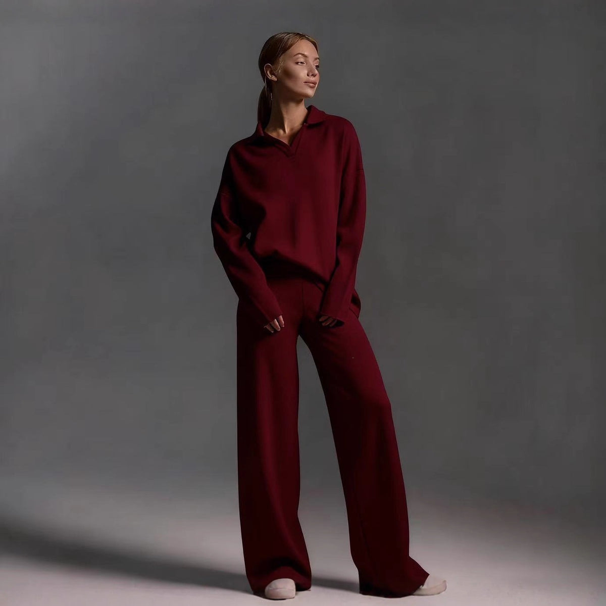 Women's casual long-sleeved solid-color sports outfit