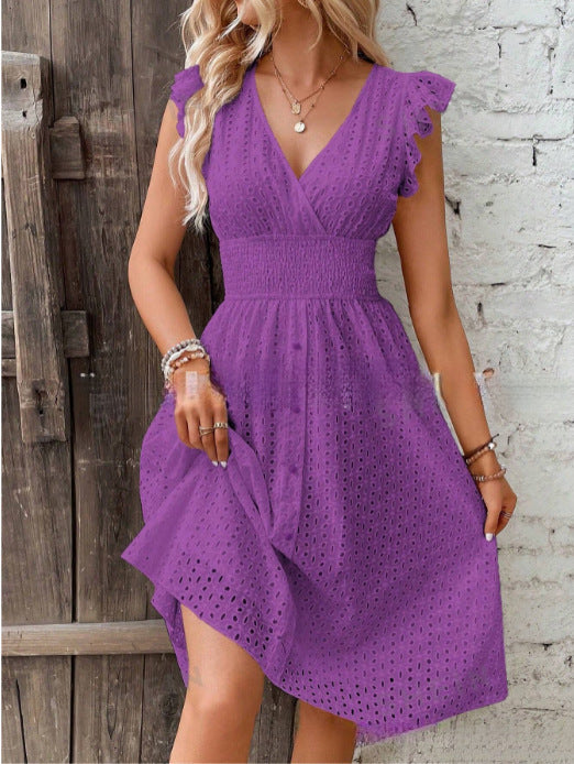 Lotus-leaf sleeve dress