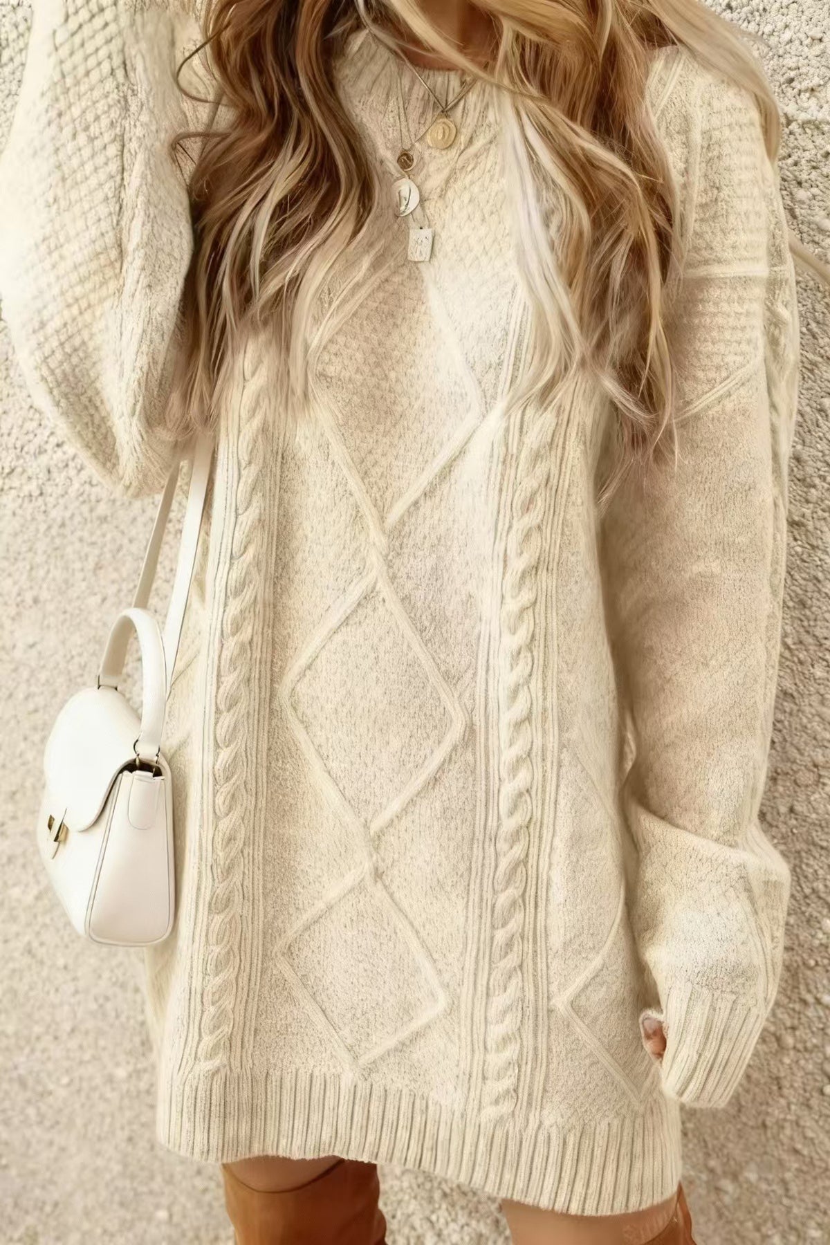 Women's Arctic Velvet Twist Pattern Mid-Length Loose Pullover Sweater