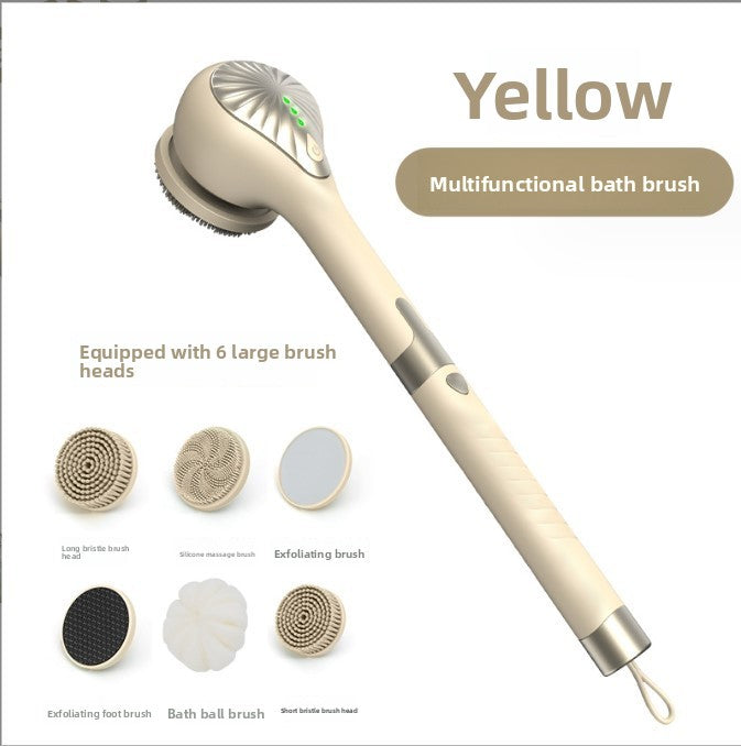Electric Silicone Bath Brush with Long Handle and Multiple Brush Heads