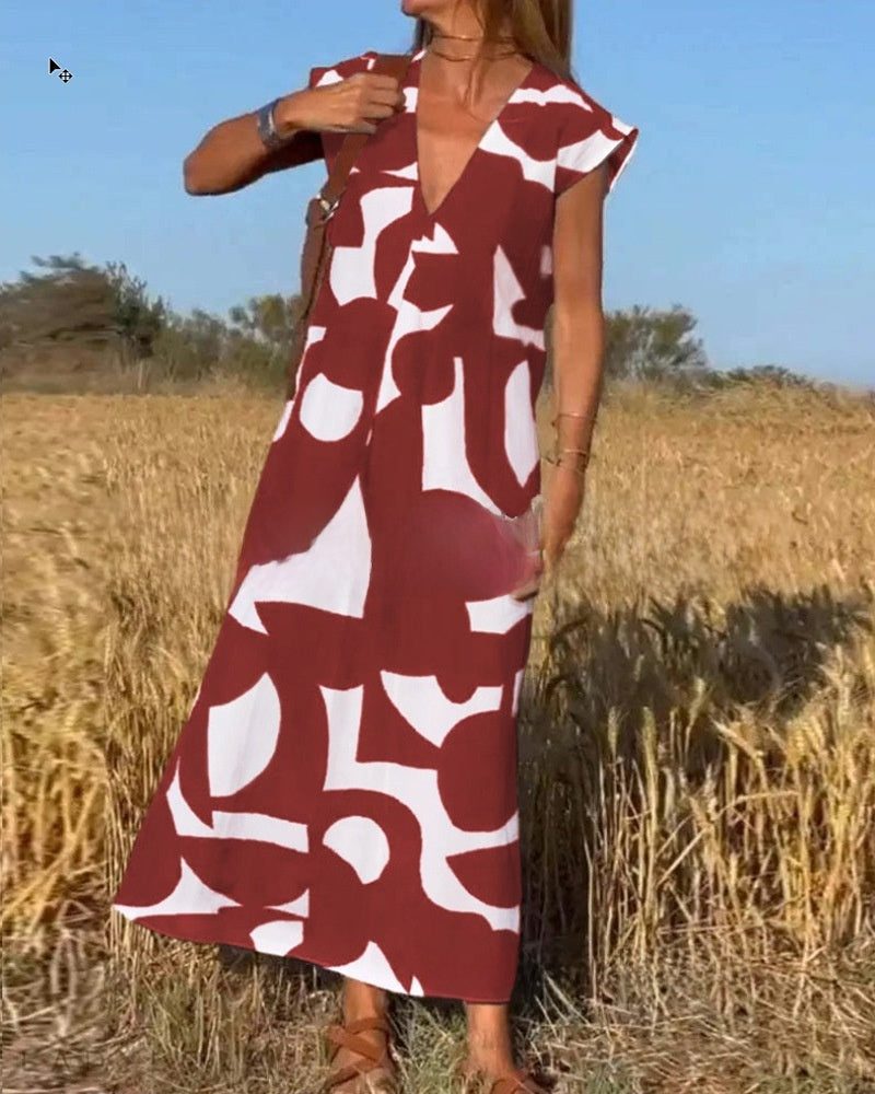 Women's Summer V-Neck Sleeveless A-Line Long Dress