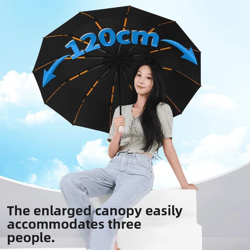 Fully Automatic Vinyl-Coated Tri-Fold Sun and Rain Umbrella