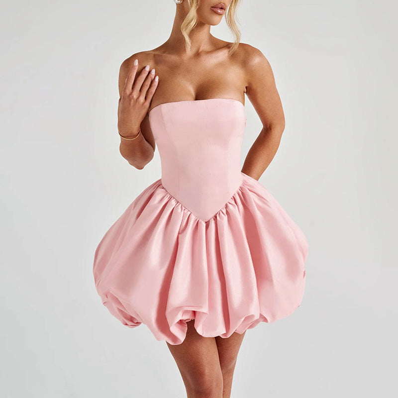 Bow-Tie Strapless Evening Dress with Slit