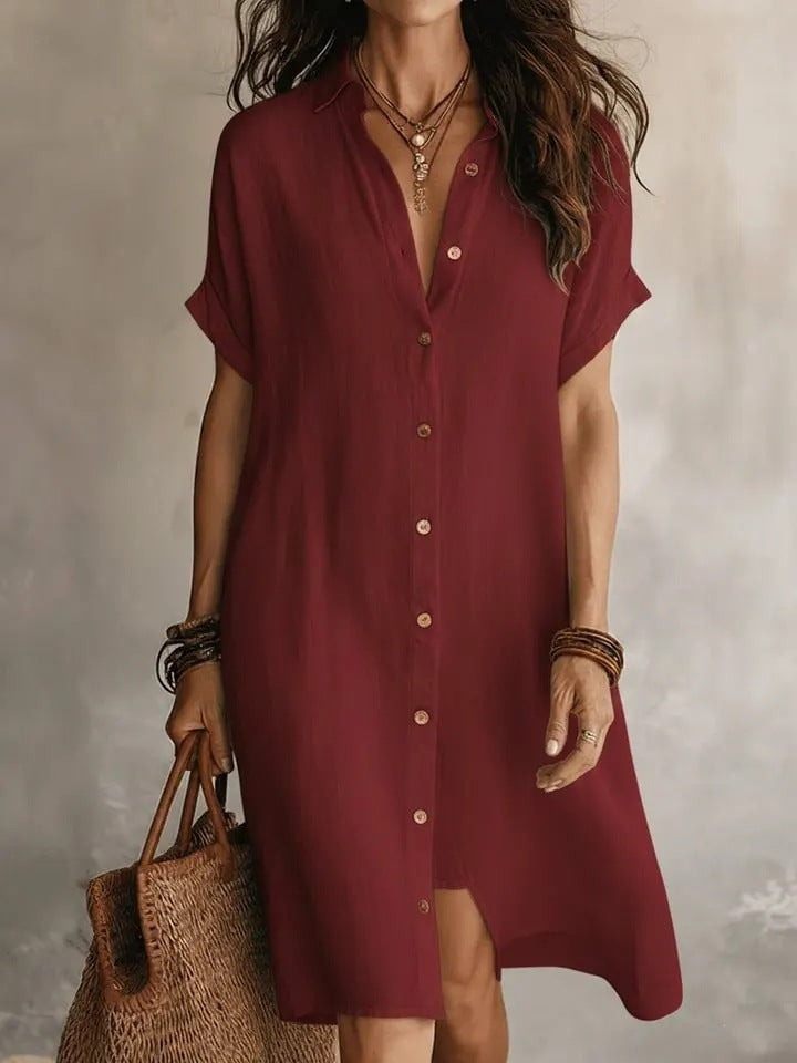 Women's Casual Solid Color Cotton Linen Dress
